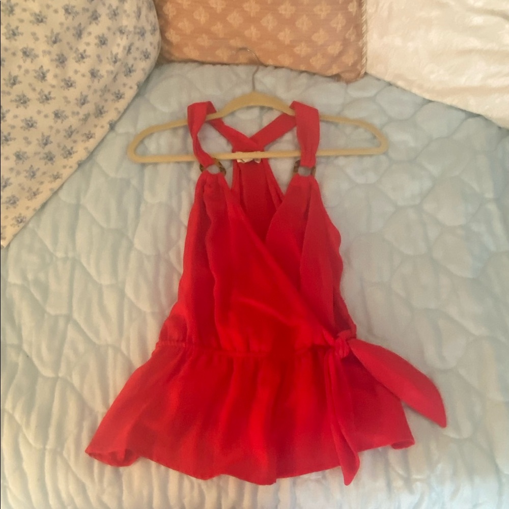 Red wrap top with tie